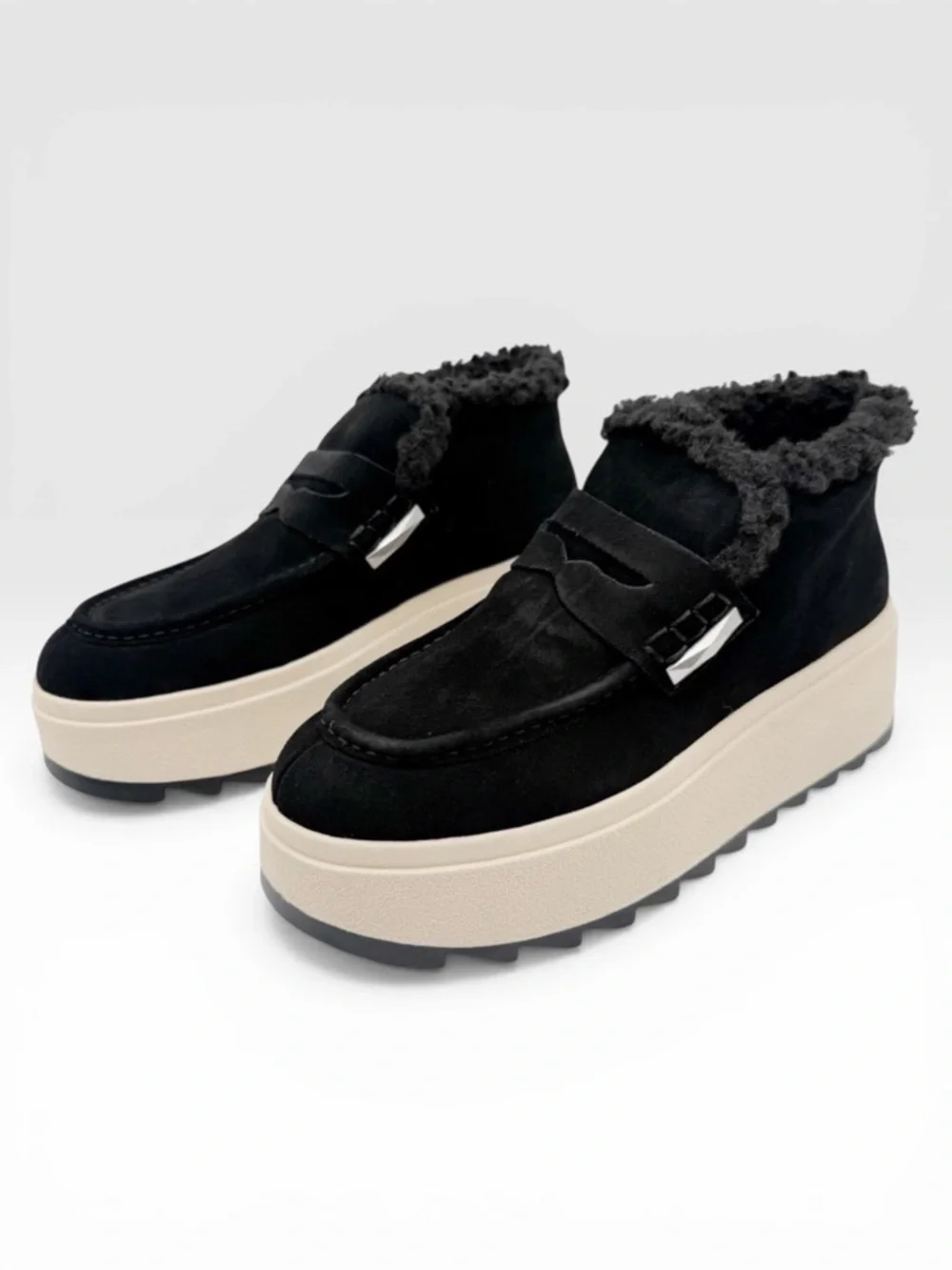 Ash Magic Moc Platform Lug Sole Ankle Boot Suede Shearling Black EU41 US 11 NEW